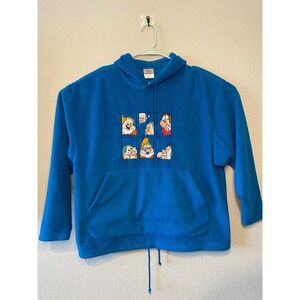 Disney Store 7 Dwarfs Fleece Pullover Hoodie Pouch Pocket Blue Medium